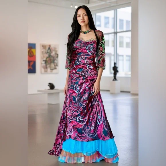 NWT Vintage Y2K Bob Mackie B’Zar Boho Paisley Beaded Dress Set 14/12 - Picture 3 of 13